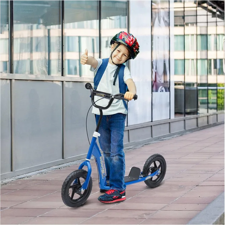 HOMCOM Cityroller Kickscooter, Höhenverstellbar mit Hinterbremse, Tretroller für Kinder (5-12 Jahre), Blau