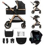 Kinderkraft 3in1 Kombi-Kinderwagen-Set ESME, wendbarer Sitz & Wanne, bis 22 kg, inkl. Babyschale MINK PRO i-Size, Getränkehalter, Wickeltasche, Pure Black, mit Gratis Mobilitätsgarantie