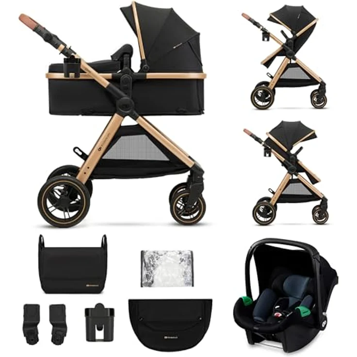 Kinderkraft 3in1 Kombi-Kinderwagen-Set ESME, wendbarer Sitz & Wanne, bis 22 kg, inkl. Babyschale MINK PRO i-Size, Getränkehalter, Wickeltasche, Pure Black, mit Gratis Mobilitätsgarantie – Bild 1