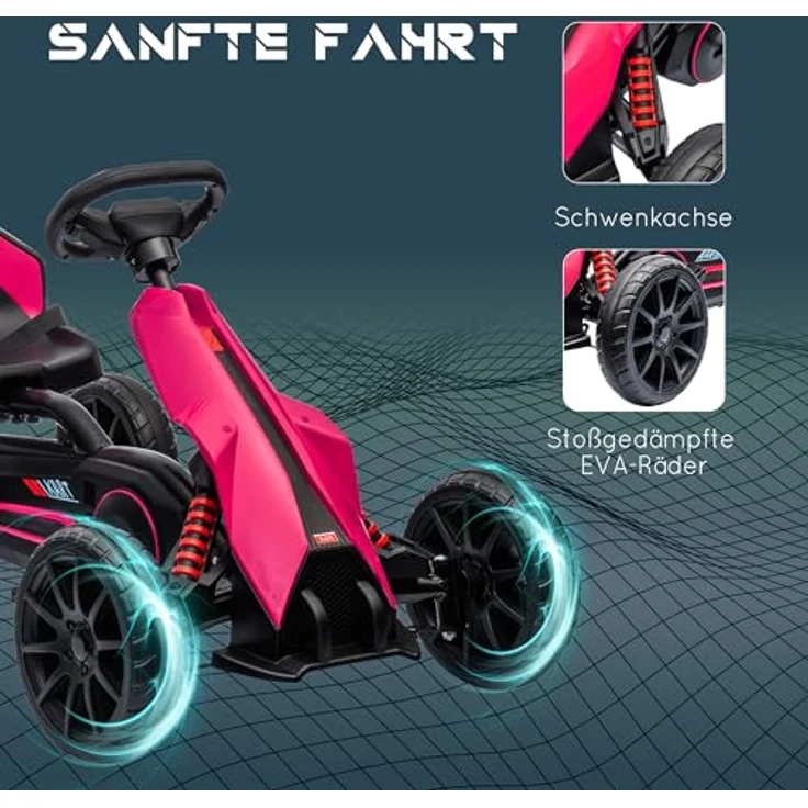 HOMCOM Go-Kart Kinderfahrzeug mit verstellbarem Sitz, Tretfahrzeug, Tretauto mit Handbremse, Kinderspielzeug - Rosa – Bild 6