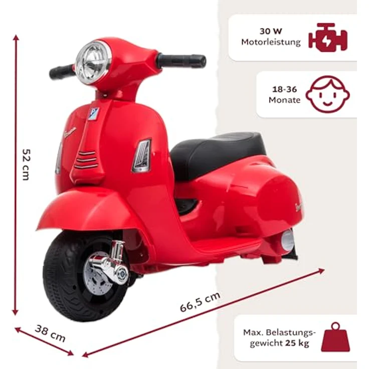 Lemodo Elektro-Kinderroller VESPA mit abnehmbaren Stützrädern, Elektromotorrad, mint/rosa – Bild 7