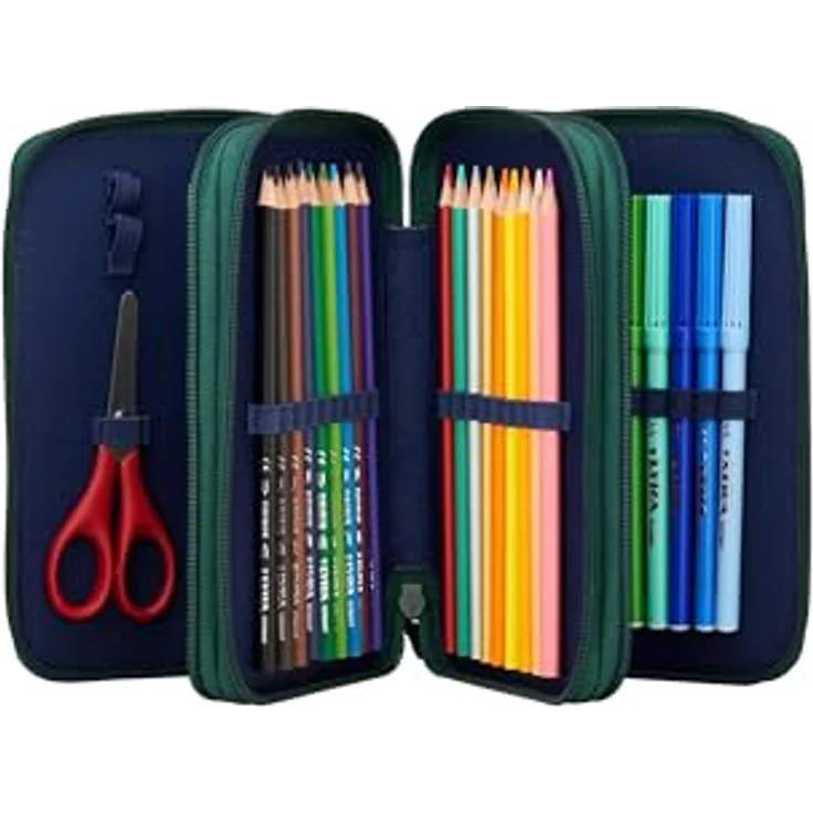 ergobag Maxi Mäppchen Set 40-Teilig, Lyra Bunt- und Filzstifte, Kleingeld Fach, Lineal, Schere BärRex - Grün – Bild 2