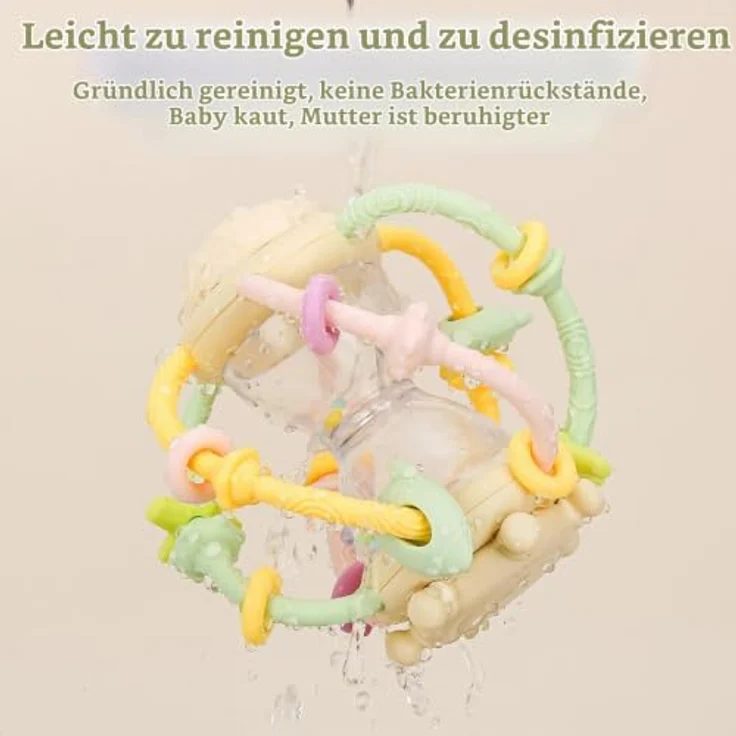CLDY Greifball Baby-Spielzeug, sensorischer Beißring mit bunten Perlen und flexiblen Kaupunkten – Bild 5