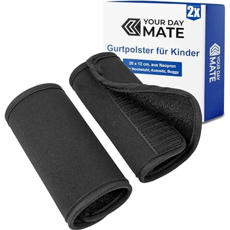 Your Day Mate Gurtschoner für Hochstuhl und Kindersitz, 2 Stück, Schwarz, Neopren, mit Klettverschluss, Gurtpolster für 5-Punkt und 3-Punkt Gurt, waschmaschinenfest
