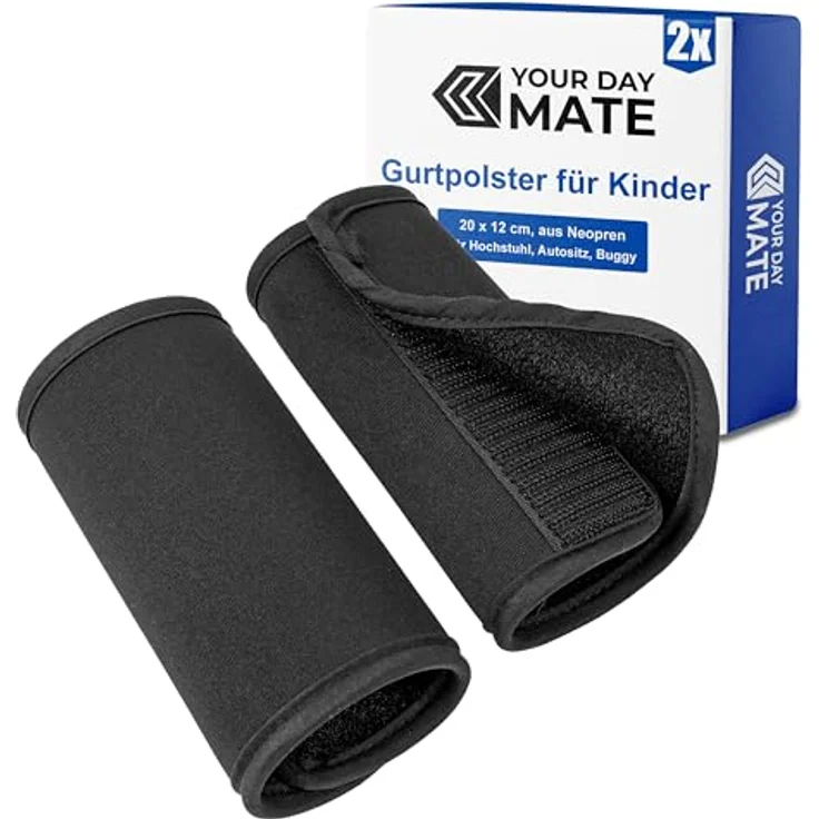 Your Day Mate Gurtschoner für Hochstuhl und Kindersitz, 2 Stück, Schwarz, Neopren, mit Klettverschluss, Gurtpolster für 5-Punkt und 3-Punkt Gurt, waschmaschinenfest – Bild 1