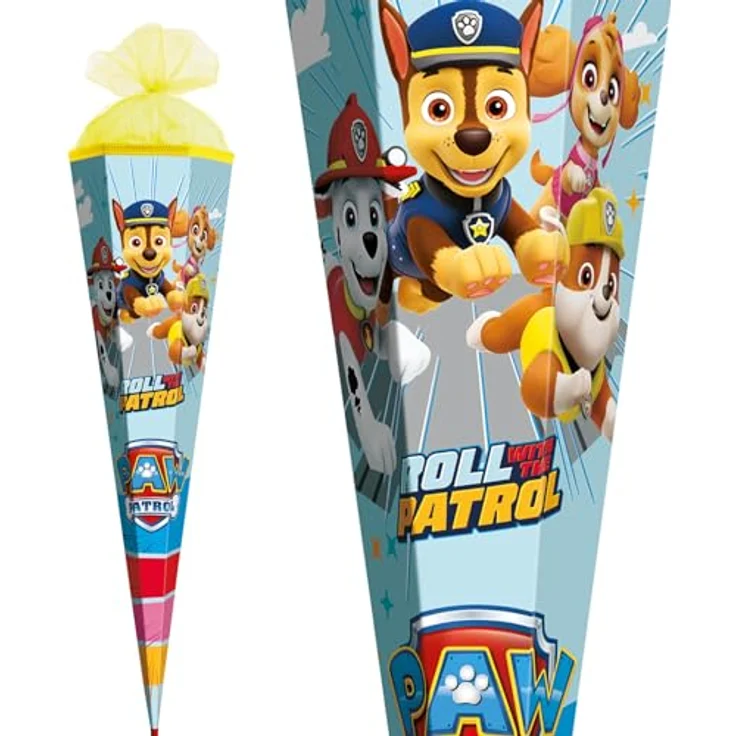 ROTH Schultüte groß Paw Patrol 85 cm, 6-eckig mit Tüllverschluss und ROT(H)-Spitze - Zuckertüte zum Schulanfang mit Chase, Marshall, Rubble und Skye – Bild 3