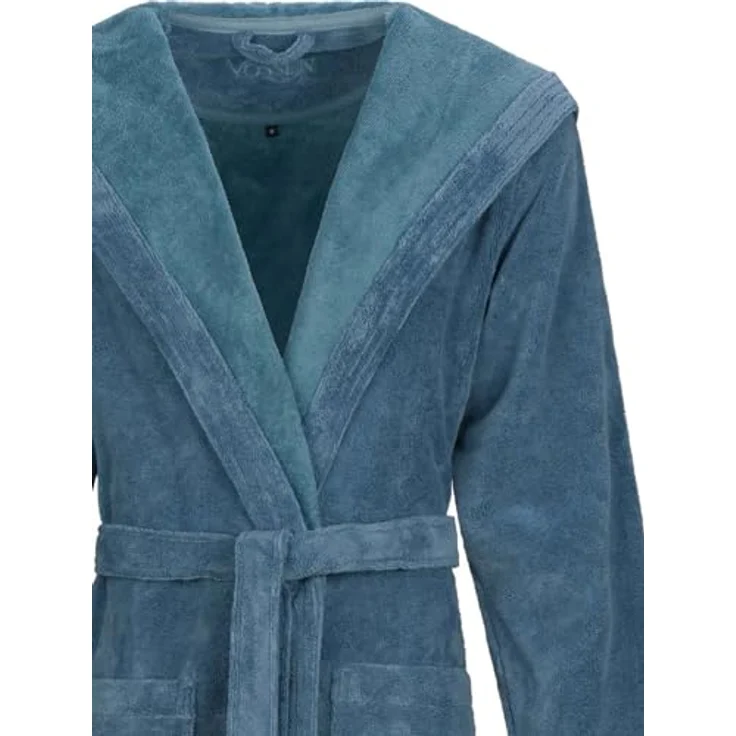 Vossen Bademantel Lynn, unisex Velours mit Kapuze, polo blue, 50% Baumwolle/50% Polyester, ideal für Wellness und Sauna – Bild 3