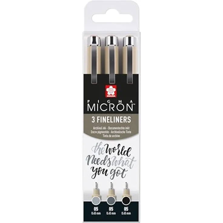 Sakura Pigma Micron Fineliner-Set 0,45 mm, farbsortiert, 3 St., wischfest und dokumentenecht