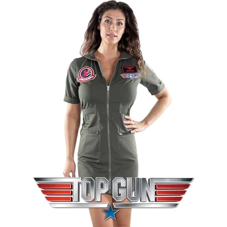 Metamorph Top Gun: Pilotin Kleid, figurbetont mit Front-Zipper und Original-Aufnähern, Größe L – Bild 8