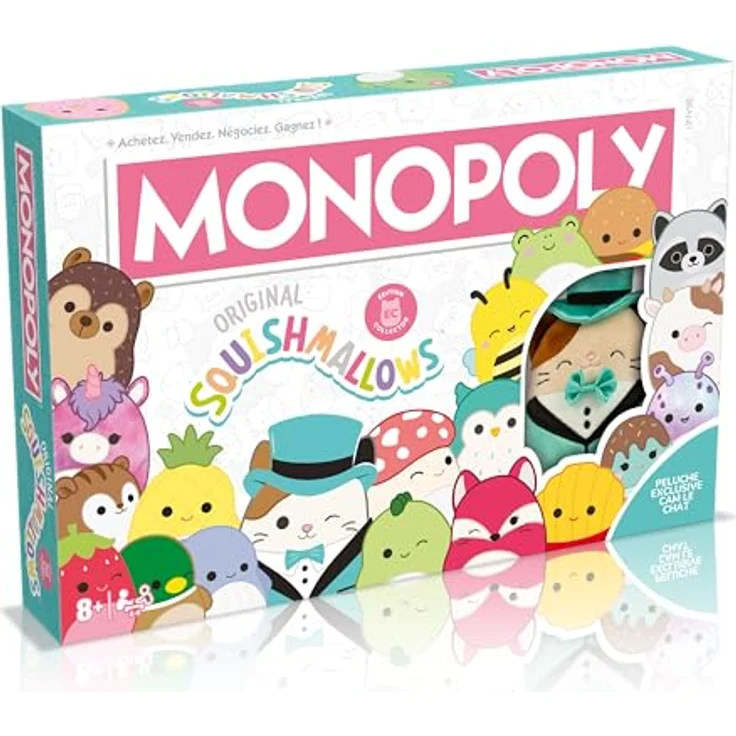 Winning Moves Monopoly SQUISHMALLOWS, exklusives Plüschtier-Brettspiel mit 6 Sammelspielsteinen, französische Version – Bild 2