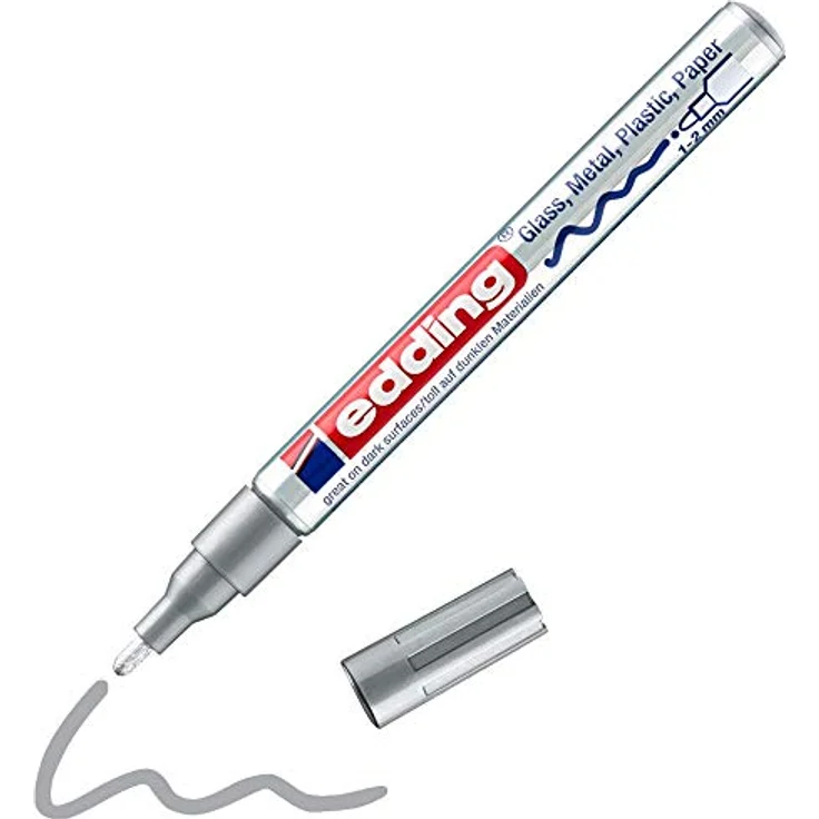 edding 751 Glanzlackmarker - silber - Packung mit 1 Lackmarker - Rundspitze 1-2 mm - Lackstift für Glas, Stein, Holz, Kunststoff und Papier - wasserfest, stark deckend – Bild 1