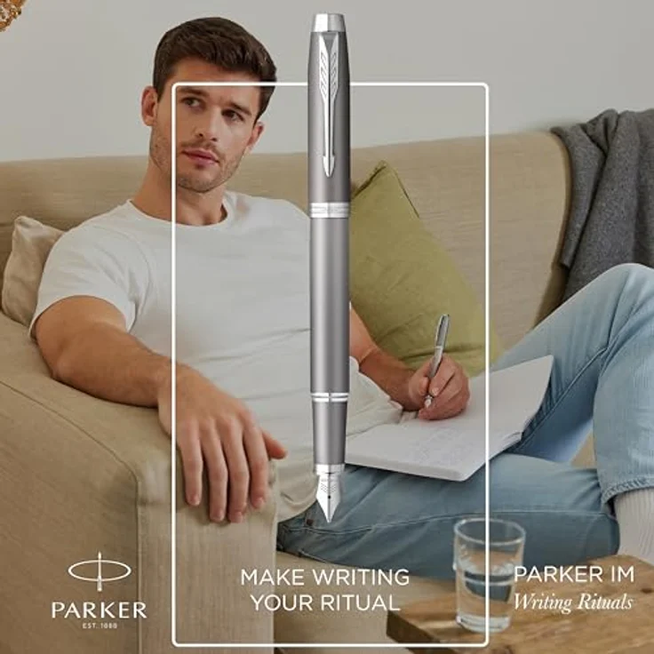 Parker Pen Parker IM Writing Rituals Füllfederhalter, grau, mit metallischem Satin-Finish und sanfter Tintenabgabe – Bild 8