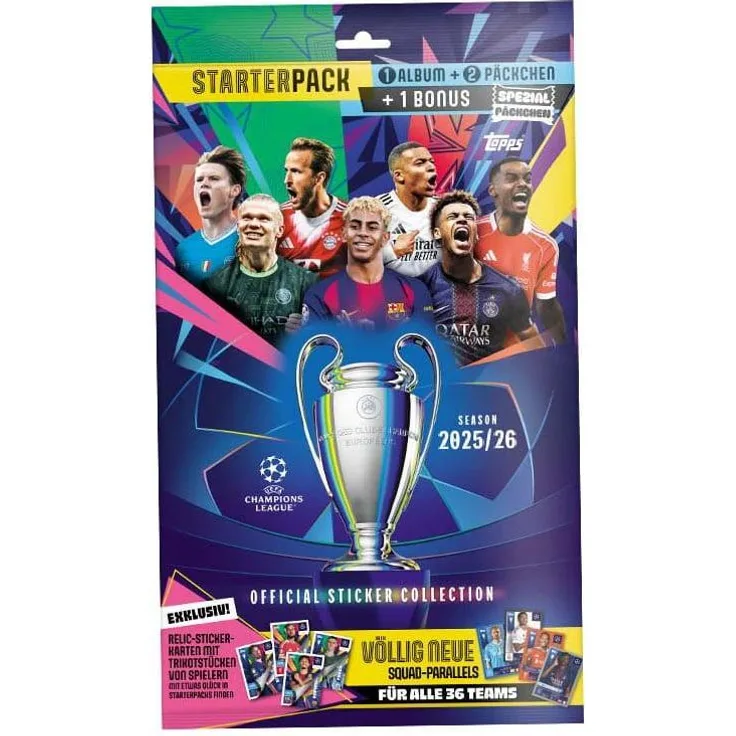 Topps UEFA Champions League 2025/26 Sticker Collection Starter Pack, offizielle Sammelsticker-Serie für Fußballfans