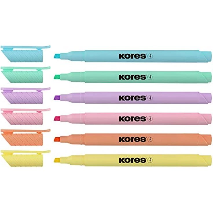 Kores - High Liner: Dünne Pastell Textmarker-Stifte, Keilspitze und Wasserbasierte Tinte, Schul- und Bürobedarf, Set aus 6 Sortierten Farben, Mehrfarbig – Bild 3