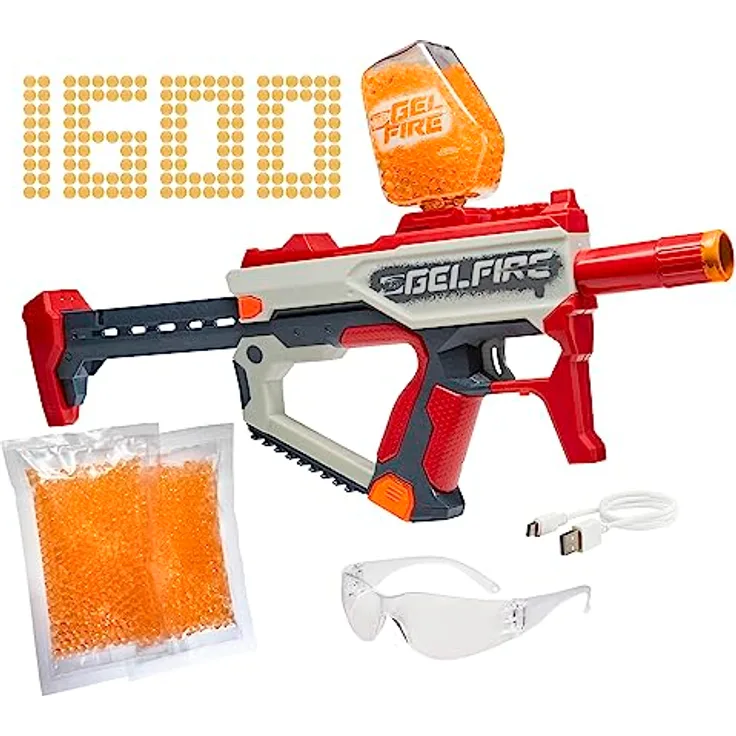 Nerf Pro Gelfire Mythic Blaster, 1600 hydrierte Gelfire Kugeln, Kugelmagazin für 800 Kugeln, mit Akku und Nerf Brille