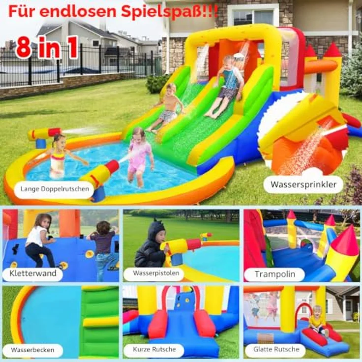 Ballsea Kinder Hüpfburg, aufblasbar ohne Gebläse, Trocken-/Wasserrutsche, Spielzentrum für 4-6 Kinder bis 200 kg, 6.28L x 2.93W x 1.95H m – Bild 5