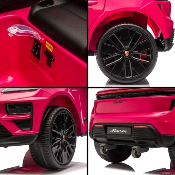 Vrooomy Porsche Macan Turbo Kinder Elektro Auto, 12V mit Fernbedienung, Soft-Start, funktionierende Türen, Bluetooth, EVA-Räder, rosa – Bild 9