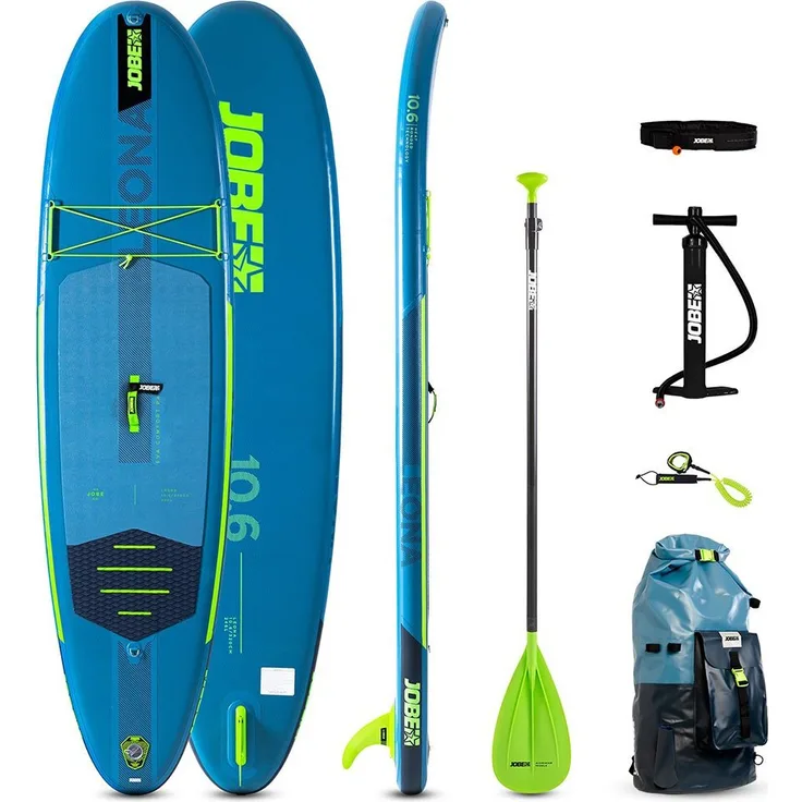 Jobe Leona 10.6 SUP Set aufblasbar, 320 cm, Gelb, rutschfest, 120 kg, EZ Lock Finne, leicht & stabil