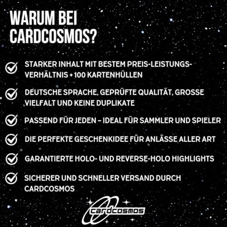 cardcosmos 100 Karten Set - Pokemon Karten Deutsch, inkl. 12 Holo/Reverse Holo, 100 Kartenhüllen, keine Duplikate, Sammelkarten Geschenkbox für Kinder & Sammler – Bild 5