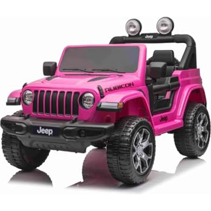 Beneo RIRICAR Elektroauto Jeep Wrangler, 12V, rosa, 2-Sitzer mit 2,4-GHz-Fernbedienung, Bluetooth-Radio, Lithium-Akku, EVA-Räder, für Kinder ab 3-8 Jahre
