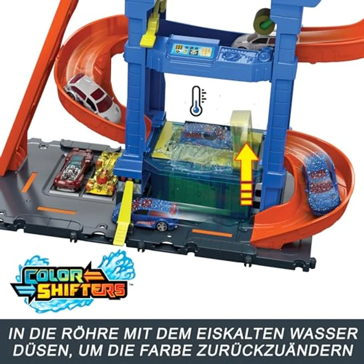 Hot Wheels Let's Race Netflix - City Spielzeugauto-Trackset, Farbwechsel-Tunnelautowaschanlage mit 1 Farbwechselfahrzeug im Maßstab 1:64, HTN80 – Bild 5