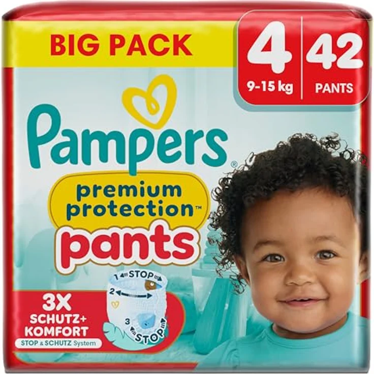 Pampers Premium Protection Pants, Windeln Größe 4, 42 Stück für 9-15 kg, mit Rundum-Auslaufschutz und elastischem Bündchen – Bild 1