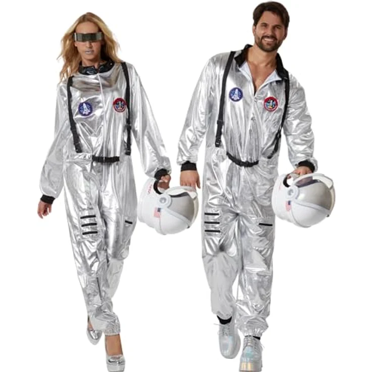 dressforfun Astronauten Kostüm, Silberner Overall für Damen und Herren, Leichtes und pflegeleichtes Polyester, Ideal für Fasching und Karneval - L – Bild 1