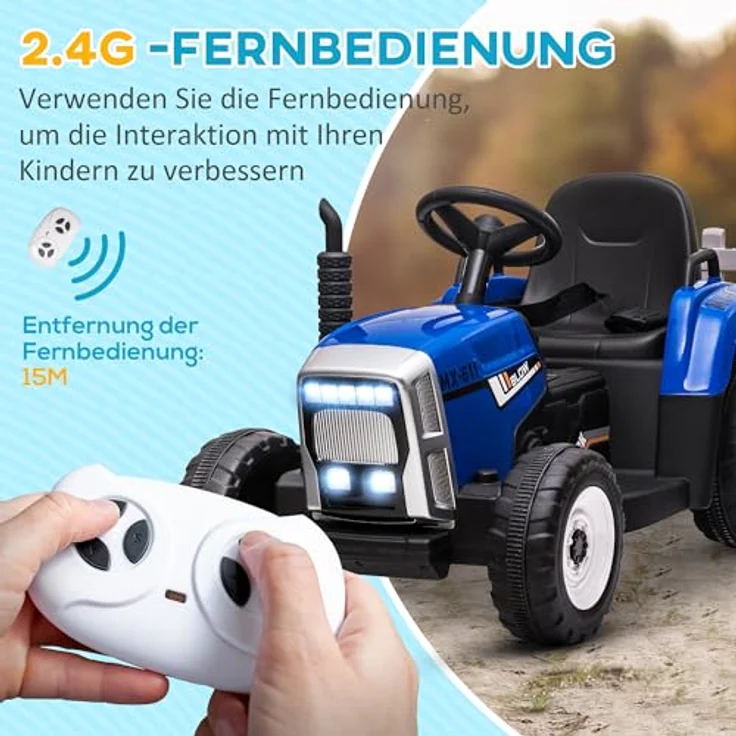 HOMCOM Elektro-Kinderauto Elektrischer Traktor, Kinder Aufsitztraktor, Belastbarkeit 30 kg, Blau – Bild 4