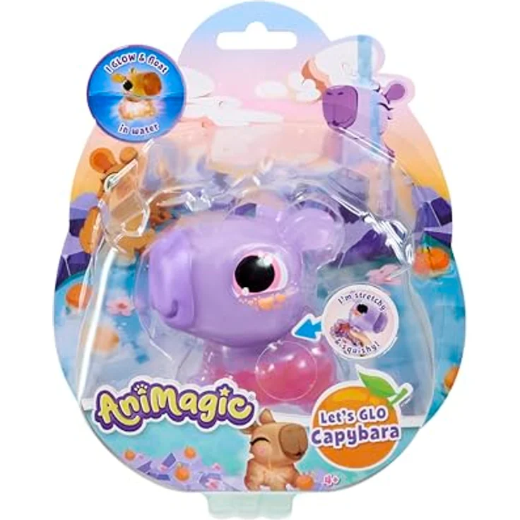 Animagic Let’s Glo Capybara LILA, Kuscheltier Wasserschwein für Kinder ab 4 Jahren, schwimmendes, leuchtendes und sensorisches Spielzeug mit versteckter Mandarine – Bild 1