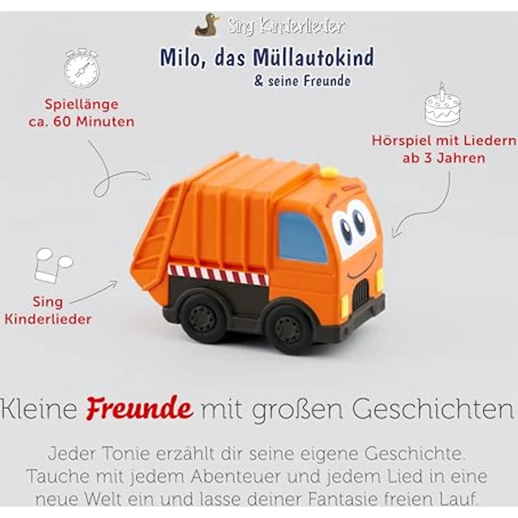 tonies Hörspielfigur Sing Kinderlieder - Milo, das Müllauto-Kind & seine Freunde, über 60 Minuten brandneue Lieder, Stadtthemen, Müll und Verkehr – Bild 4
