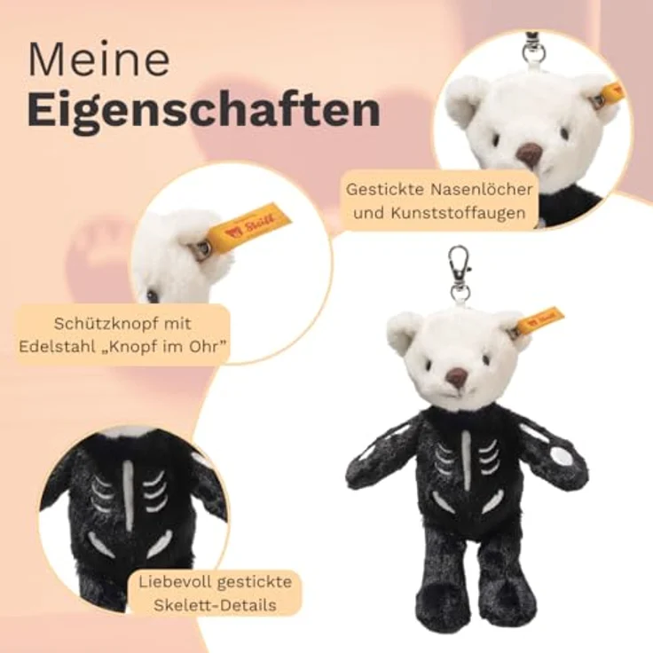 Steiff Kuscheltier Anhänger Mr. Bones, Teddybär mit Skelett-Details, 16 cm, mehrfarbig, waschbar bei 30 °C – Bild 3