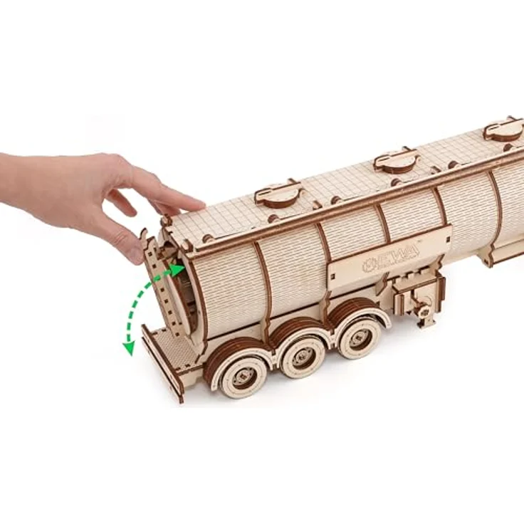 Eco Wood Art ROAD KING LKW Aufleger Modellbausatz, mechanisches 3D-Holzpuzzle mit 251 lasergeschnittenen Teilen, Federwerk-Antrieb, ohne Kleber – Bild 4