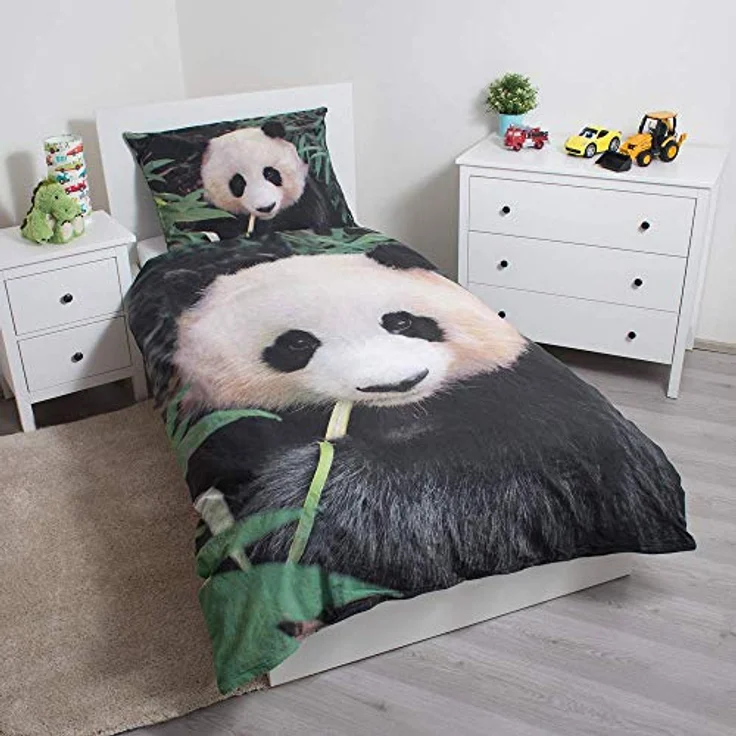 Jerry Fabrics JF Kinder-Bettwäsche-Set Panda-Bär-Motiv 140x200 cm 100% Baumwolle, Wendebettwäsche in Weiß – Bild 2