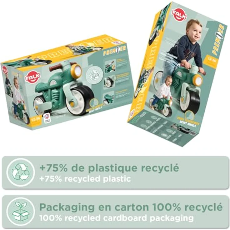Falk Laufrad Motorrad ab 1 Jahr, Kinderfahrzeug aus recyceltem Kunststoff mit Hupe & leisen Rädern, grün – Bild 5