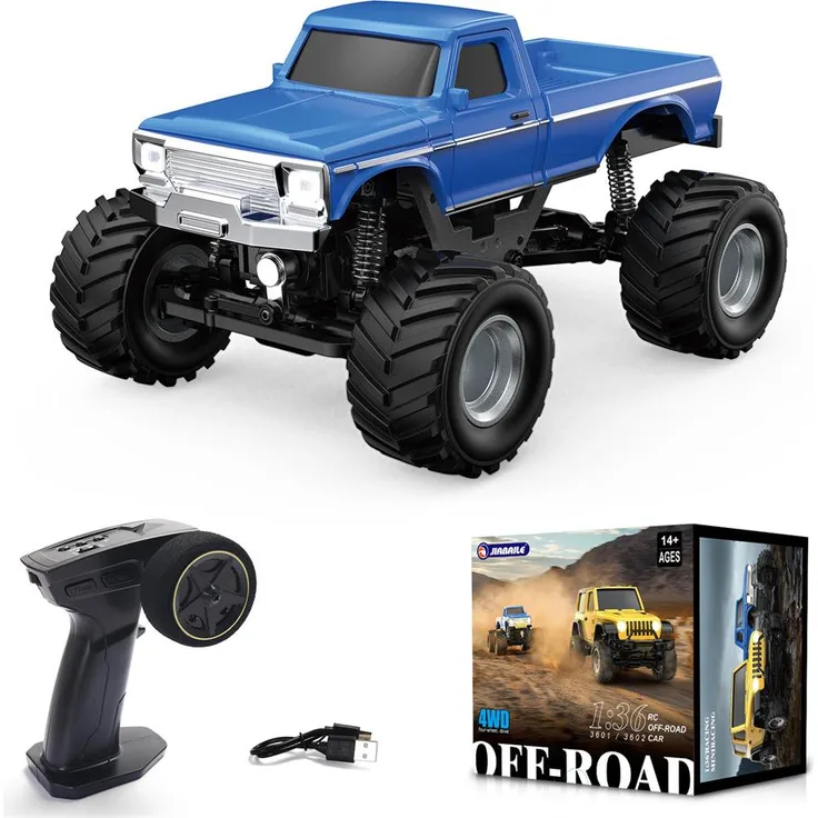 INSMA JIABAILE 1/36 RTR 4WD RC Rock Crawler, Offroad Klettertruck mit LED-Lichtern und 60 Min Spielzeit - Blau