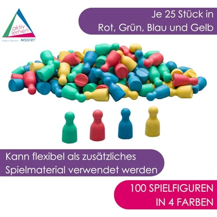 WISSNER Wissner aktiv Lernen - Satz aus 100 Spielfiguren in 4 Farben (je 25 rot, grün, blau, gelb), 24 x 12 mm, aus RE-Wood, zertifiziert nach PEFC, hergestellt in Deutschland – Bild 2