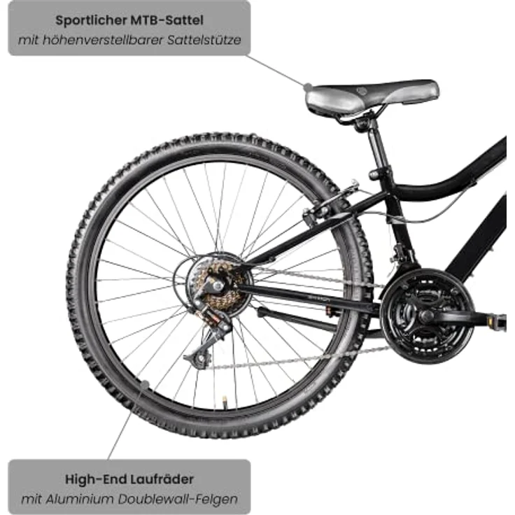 Galano GA20 Mountainbike 24 Zoll Jungen Mädchen Fahrrad für Jugendliche Jugendfahrrad MTB Hardtail Jugend Kinder Fahrrad ab 8 Jahre Mountain Bike 21 Gänge (schwarz/grau, 30 cm) – Bild 4