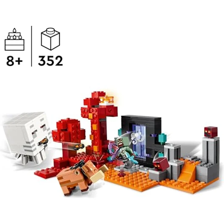 LEGO Minecraft Hinterhalt am Netherportal, Gaming-Spielzeug im Nether für Kinder mit Kampfszenen und legendären Figuren inkl. Ghast, Geschenk für Gamer-Jungs und Mädchen ab 8 Jahren 21255 – Bild 2