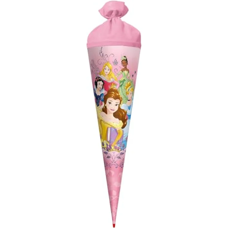 ROTH Schultüte groß Disney Princess 70 cm, Glittereffekt, rund, Filzverschluss, ROT(H)-Spitze, mit Belle, Aurora, Schneewittchen, Aschenputtel und Tiana – Bild 1