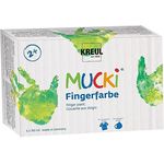 KREUL MUCKI Fingerfarben, 6 x 150 ml, farbsortiert in blau, gelb, grün, rot, schwarz, weiß, dermatologisch getestet, vegan und auswaschbar