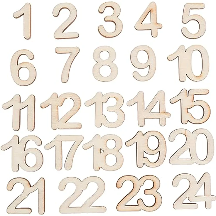 VBS Adventszahlen 1-24 Natur 2cm Bemalt Adventskalender - Set mit 24 bemalten Zahlen, ideal für die Vorweihnachtszeit
