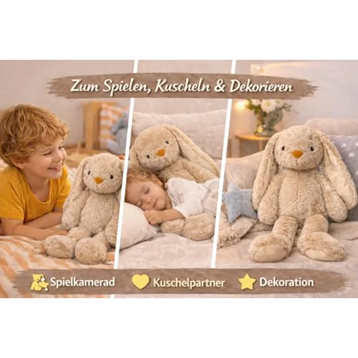 Tendertoys Kuscheltier Hase XXL 70 cm, weiches Plüschtier in braun-pastell mit langen Ohren, ideal zum Spielen, Schlafen und Dekorieren, Geschenk für Kinder – Bild 7