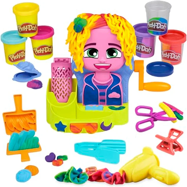 Play-Doh Friseursalon Pastryoline F8807, Kreativset mit 6 Tuben Knetmasse (3 Zweifarben) und Friseurzubehör