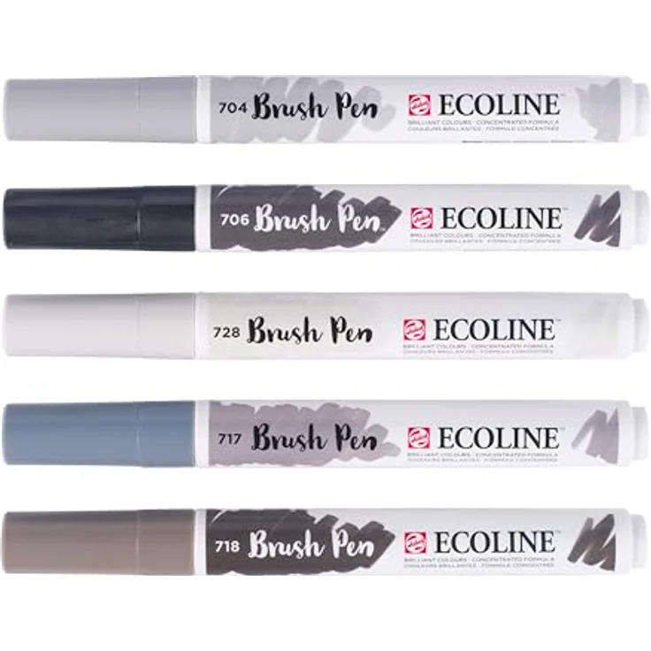 Ecoline Brush Pen-Set, 5 flüssige Aquarellstifte in Graufarbtönen – Mischbare Pinselstifte für Handlettering und Zeichnen – Bild 5