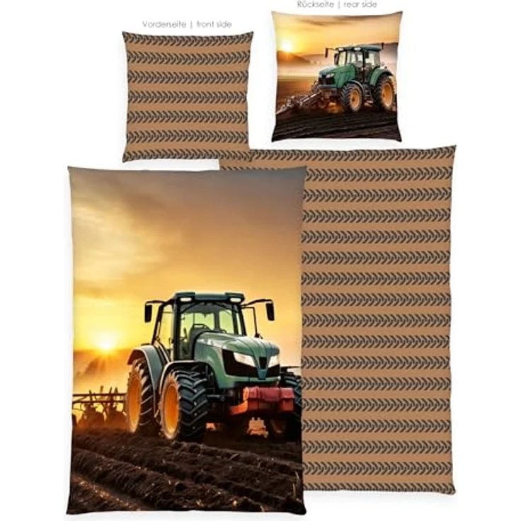 Herding Young Collection Bettwäsche Traktor, 100% Baumwolle/Renforcé, Kissenbezug 80x80 cm, Bettbezug 135x200 cm, Markenreißverschluss, robust & hochwertig – Bild 2