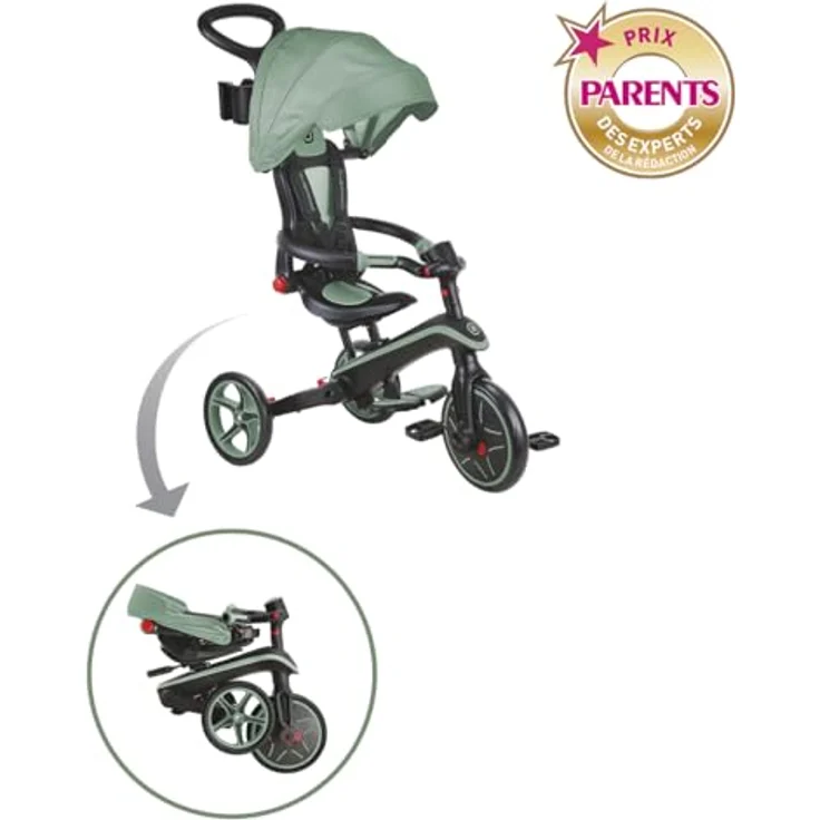 Globber Explorer Trike Foldable 4in1 Oliv - Dreirad, Laufrad und Kinderwagen in 10/8,5 Zoll - TPR-Sitz - Höhenverstellbares Kinderfahrzeug – Bild 3