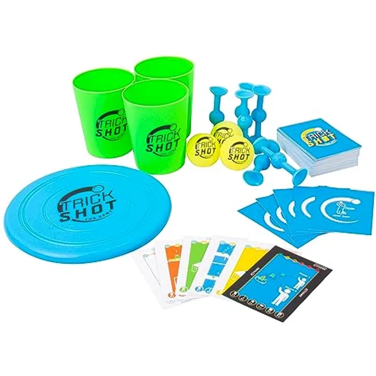 Fizz Creations Trick Shot, Brettspiel mit 80 Trick Shot Karten und Zubehör, kreativ und herausfordernd