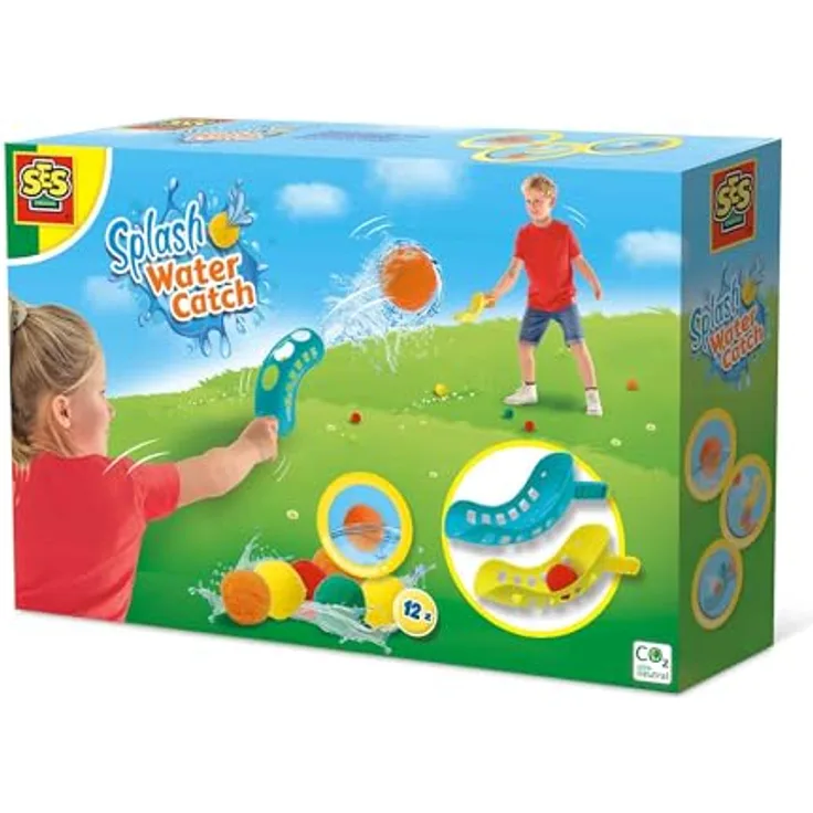 SES Creative Splash Wasserbälle Fangspiel, Wiederverwendbare Wasserball-Alternative mit 2 Wurf- und Fangkörben, Ideal für Garten und Pool, ab 3 Jahren