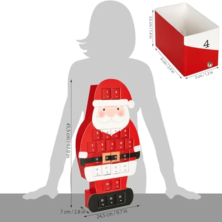 BRUBAKER Adventskalender zum Befüllen 2025, Weihnachtsmann-Design mit 24 Türchen aus roter Pappe, 46 cm groß, ideal für Gutscheine und Süßigkeiten – Bild 3