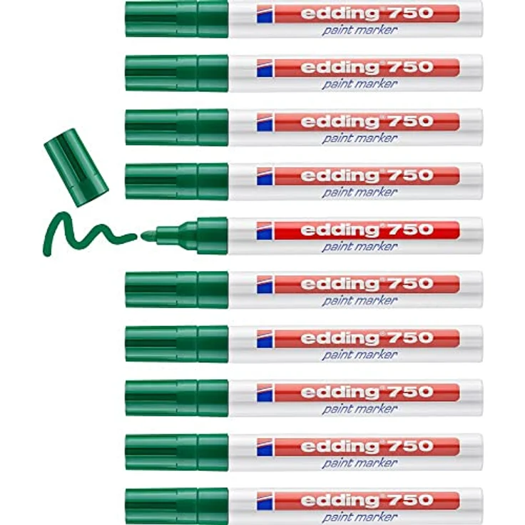 edding 750 Lackmarker - grün - 10 Stifte - Rundspitze 2-4 mm - Lackstift zur Markierung und Beschriftung von Metall, Glas, Stein oder Kunststoff - hitzebeständig, permanent, wischfest – Bild 1